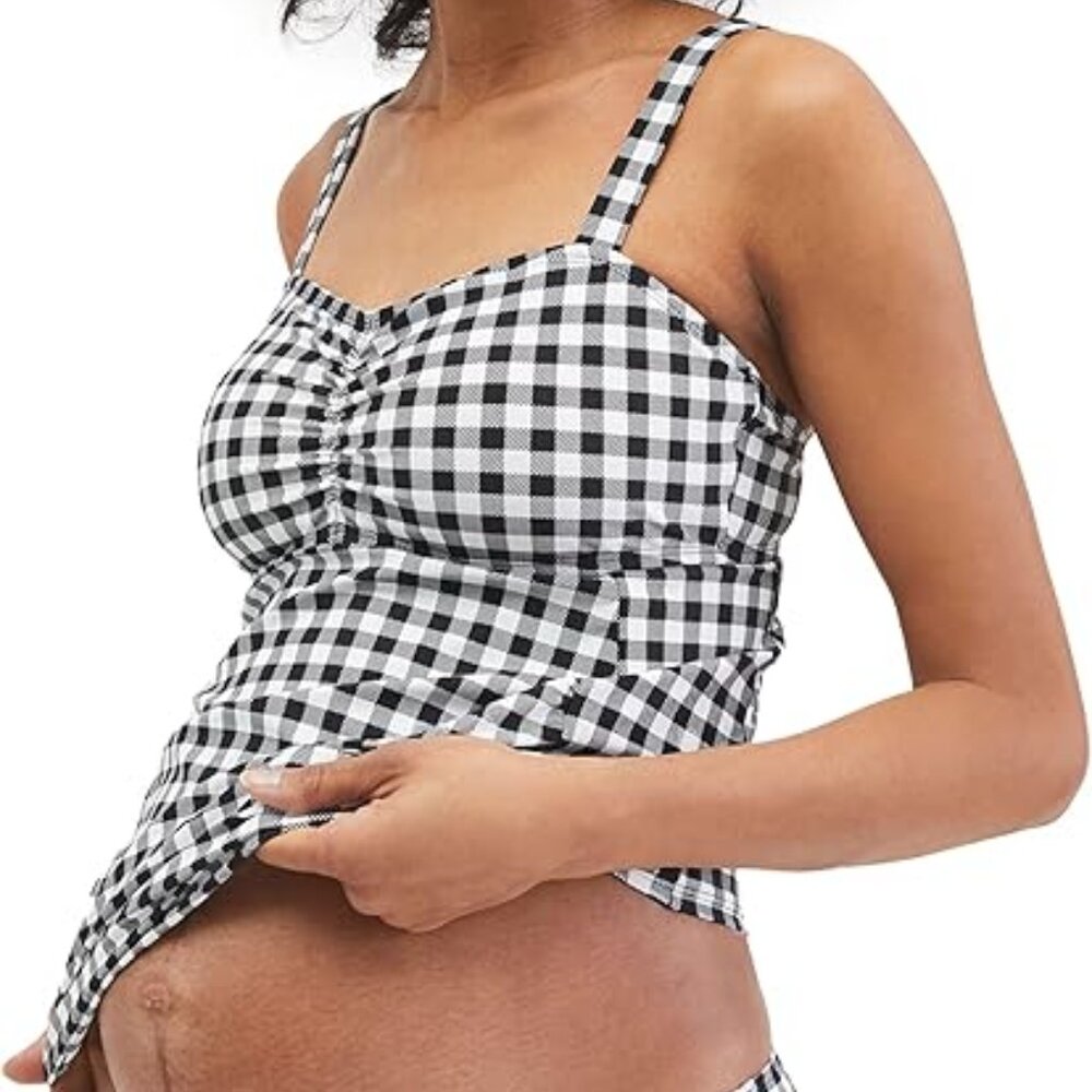 Motherhood Maternity - Beach Bump Black/ White Gingham - Top Only Size Small